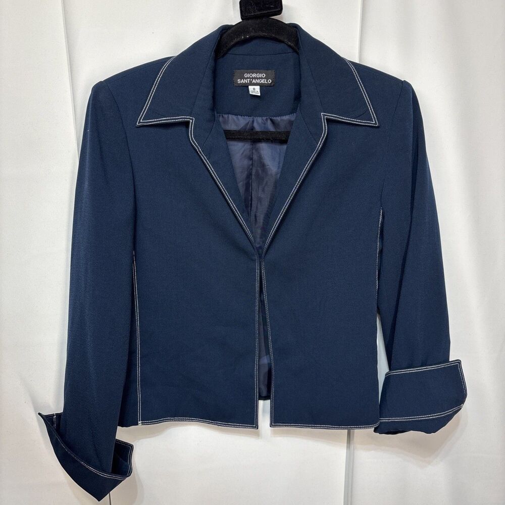 Giorgio Sant Angelo Vtg  Blazer Size 8 Navy Academia Preppy Classic Open Y2k